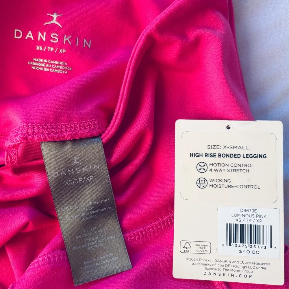 NWT DANSKIN Hot Pink High Waist XS Leggings 24” pockets - Picture 11 of 16
